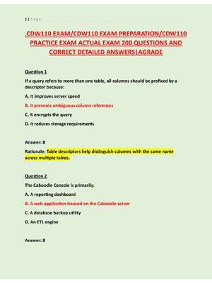 Preview of .CDW110 EXAM/CDW110 EXAM PREPARATION/CDW110  PRACTICE EXAM ACTUAL EXAM 200 QUESTIONS AND