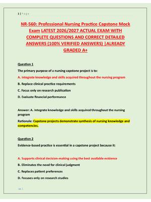 Preview of NR-560: Professional Nursing Practice Capstone Mock  Exam LATEST 2026/2027 ACTUAL EXAM WIT