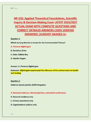 Preview of NR 520 Applied Theoretical Foundations, Scientific  Inquiry & Decision-Making Exam LATEST