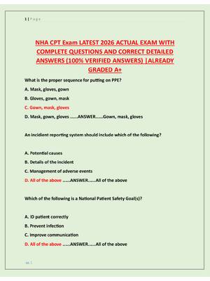 Preview of NHA CPT Exam LATEST 2026 ACTUAL EXAM WITH  COMPLETE QUESTIONS AND CORRECT DETAILED  ANSWER