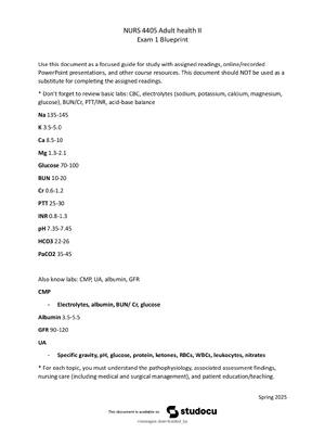 Preview image for NURS 4405 Adult Health II Exam 1 Study Guide Blueprint Spring 2025