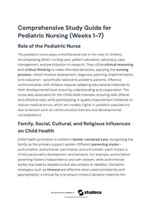 Preview image for Comprehensive Study Guide for Pediatric Nursing Weeks 1- 7 2026