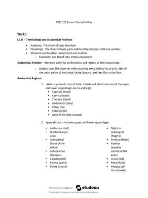 Preview image for BIOS 251 Exam 1 Study Guide Weeks 1- 2 Outline  Key Concepts 2026