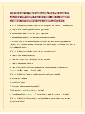 Preview of GA PEST CONTROL STATE EXAM MASSEY SERVICE’S NEWEST 2026/2027 ALL MULTIPLE CHOICE QUESTIONS