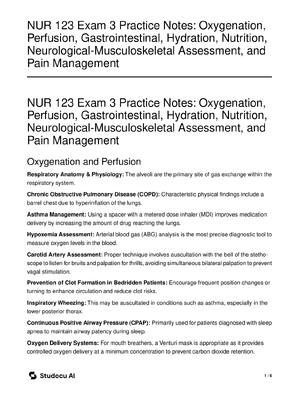 Preview image for NUR 123 Exam 3 Practice Notes: Oxygenation, Perfusion, Gastrointestinal, Hydration, Nutrition, Neurological-Musculoskeletal Assessment, and Pain Management