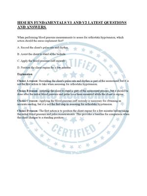 Preview of HESI RN FUNDAMENTALS V1 AND V2 LATEST QUESTIONS AND ANSWERS.