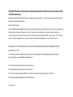 Preview of ASHRAE Building Performance Optimization Exam 200 Practice Questions with Verified Answers