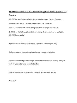 Preview of ASHRAE Carbon Emissions Reduction in Buildings Exam Practice Questions and Answers