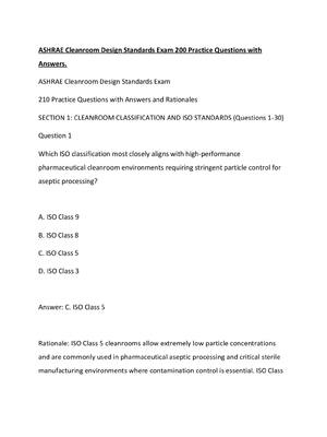 Preview of ASHRAE Cleanroom Design Standards Exam 200 Practice Questions with Answers