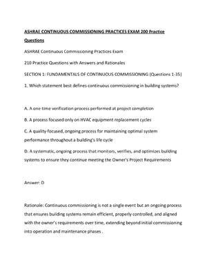 Preview of ASHRAE CONTINUOUS COMMISSIONING PRACTICES EXAM 200 Practice Questions