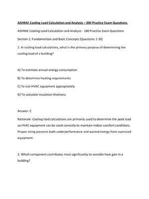 Preview of ASHRAE Cooling Load Calculation and Analysis – 200 Practice Exam Questions.