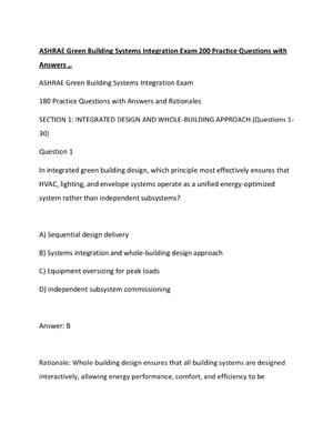 Preview of ASHRAE Green Building Systems Integration Exam 200 Practice Questions with Answers