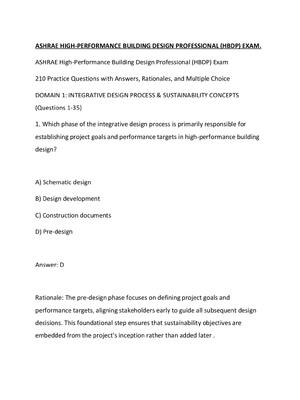 Preview of ASHRAE HIGH-PERFORMANCE BUILDING DESIGN PROFESSIONAL (HBDP) EXAM.