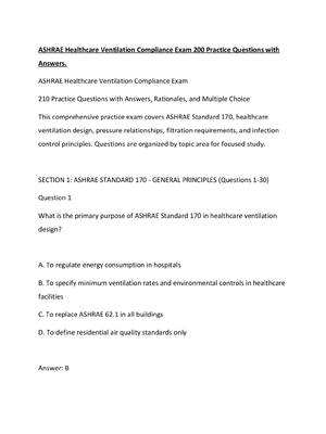 Preview of ASHRAE Healthcare Ventilation Compliance Exam 200 Practice Questions with Answers
