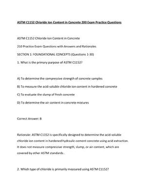 Preview of ASTM C1152 Chloride Ion Content in Concrete 200 Exam Practice Questions