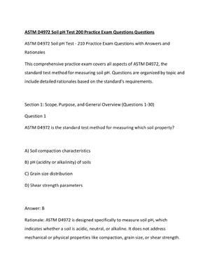 Preview of ASTM D4972 Soil pH Test 200 Practice Exam Questions Questions