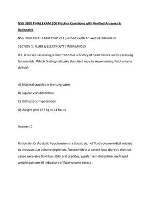 Preview of NSG 3850 FINAL EXAM 200 Practice Questions with Verified Answers