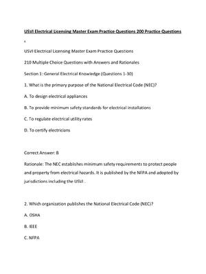 Preview of USVI Electrical Licensing Master Exam Practice Questions 200 Practice Questions