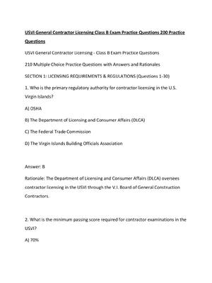 Preview of USVI General Contractor Licensing Class B Exam Practice Questions 200 Practice Questions