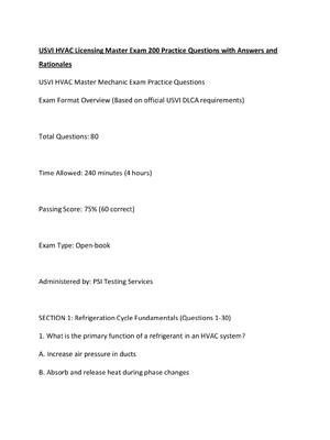 Preview of USVI HVAC Licensing Master Exam 200 Practice Questions with Answers and Rationales