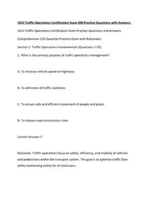 Preview of USVI Traffic Operations Certification Exam 200 Practice Questions with Answers