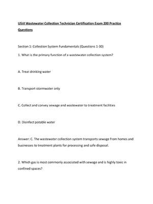Preview of USVI Wastewater Collection Technician Certification Exam 200 Practice Questions