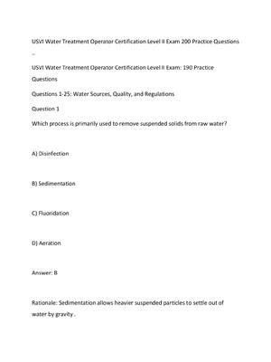 Preview of USVI Water Treatment Operator Certification Level II Exam 200 Practice Questions....