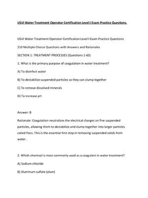 Preview of USVI Water Treatment Operator Certification Level I Exam Practice Questions