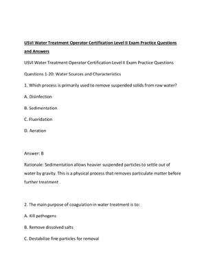 Preview of USVI Water Treatment Operator Certification Level II Exam Practice Questions and Answers