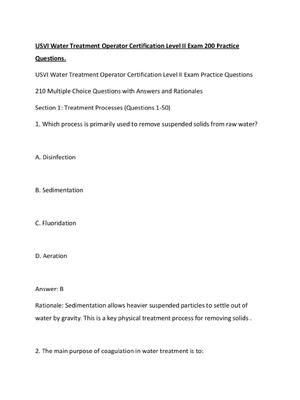 Preview of USVI Water Treatment Operator Certification Level II Exam 200 Practice Questions