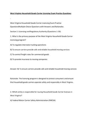 Preview of West Virginia Household Goods Carrier Licensing Exam Practice Questions