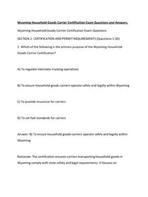 Preview of Wyoming Household Goods Carrier Certification Exam Questions and Answers