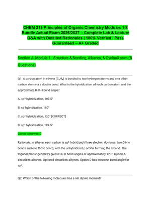 Preview of CHEM 219 Principles of Organic Chemistry Modules 1-8 Bundle Actual Exam 2026/2027 – Complete Lab &amp; Lecture Q&amp;A with Detailed Rationales | 100% Verified | Pass Guaranteed – A+ Graded