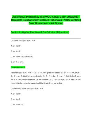 Preview of Quantitative Proficiency Test WQU Actual Exam 2026/2027 – Complete Solutions with Detailed