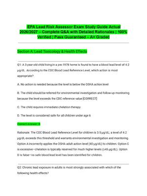 Preview of EPA Lead Risk Assessor Exam Study Guide Actual 2026/2027 – Complete Q&A with Detailed Rati