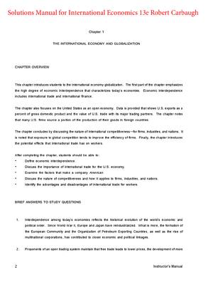 Preview of Solutions Manual International Economics 13th Edition By Robert Carbaugh