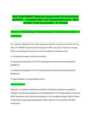 Preview of WGU D344 PMHNP Objective Assessment OA Actual Exam 2026/2027 – Complete Q&A with Detailed