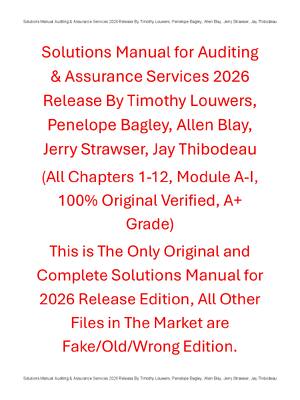 Preview of Solutions Manual For Auditing & Assurance Services 2026 Release By Timothy Louwers, Penelo