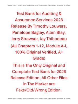 Preview of Test Bank For Auditing & Assurance Services 2026 Release By Timothy Louwers, Penelope Bagl
