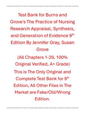 Preview of Test Bank For Burns and Grove's The Practice of Nursing Research Appraisal, Synthesis, and