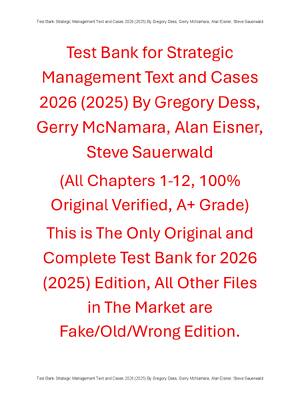 Preview of Test Bank For Strategic Management Text and Cases 2026 2025 Release By Gregory Dess, Gerry