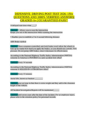 Preview of DEFENSIVE DRIVING POST TEST 2026: 150+ Q&A, Answers Graded A+ | Guaranteed Pass!