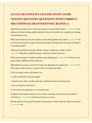 Preview of GUAM CHAUFFEUR'S LICENSE STUDY GUIDE NEWEST 2026 STUDY QUESTIONS WITH CORRECT SOLUTIONS GU
