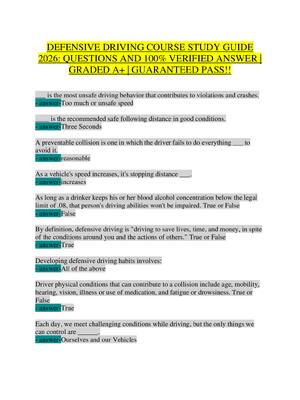 Preview of DEFENSIVE DRIVING COURSE STUDY GUIDE 2026: NSC DDC Questions & Verified Answers | Guarante