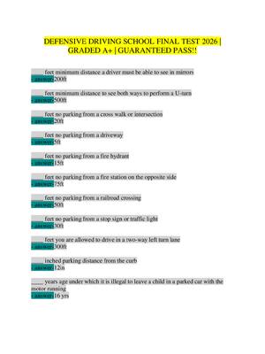 Preview of DEFENSIVE DRIVING COURSE FINAL EXAM 2026: 90+ Questions & Verified Answers | Guaranteed Pa