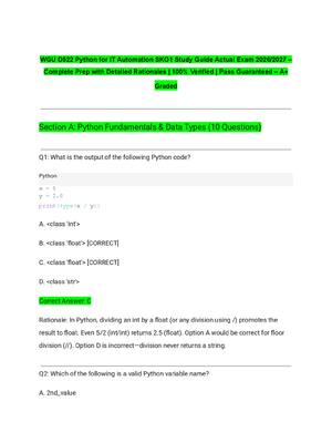 Preview of WGU D522 Python for IT Automation SKO1 Study Guide Actual Exam 2026/2027 – Complete Prep w