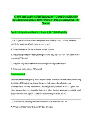 Preview of AHIP Final Exam Actual 2026/2027 – Complete Q&A with Detailed Rationales | 100% Verified |