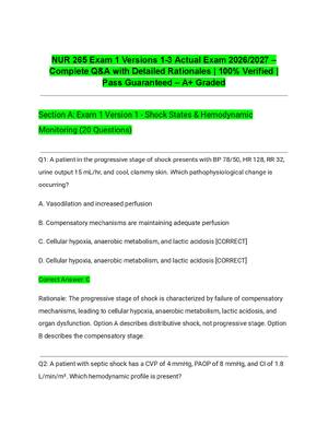Preview of NUR 265 Exam 1 Versions 1-3 Actual Exam 2026/2027 – Complete Q&A with Detailed Rationales