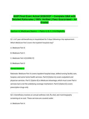 Preview of AHIP Final Exam Actual 2026/2027 – Complete Q&A with Detailed Rationales | 100% Verified |