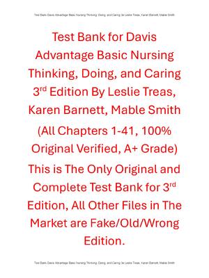 Preview of Test Bank Davis Advantage Basic Nursing Thinking, Doing, and Caring 3rd Edition By Leslie